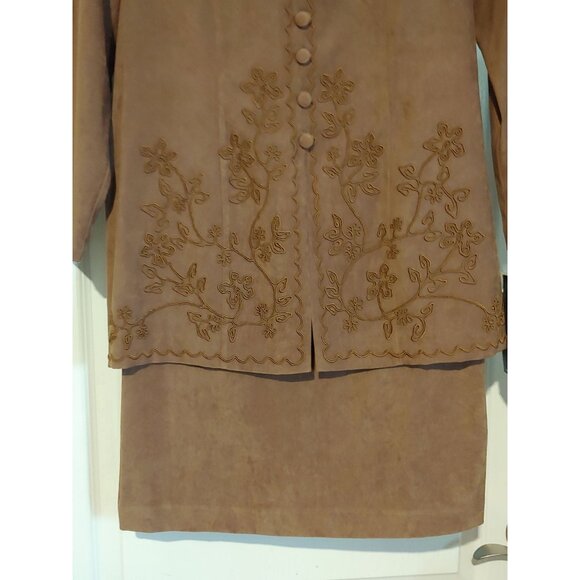 Karin Stevens Vintage Faux Suede Dress/Attached Jacket Tobacco Church Modest 16 - Picture 7 of 12